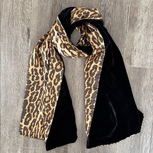 Leopard silk and velvet scarf